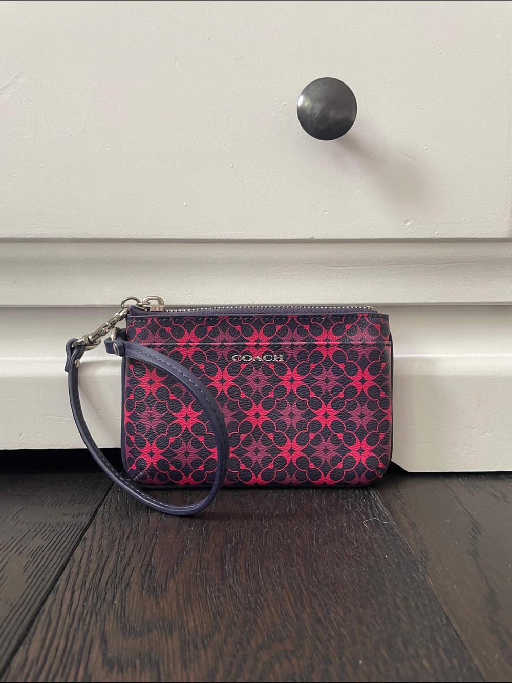 Coach Signature Wristlet in Pink/Navy